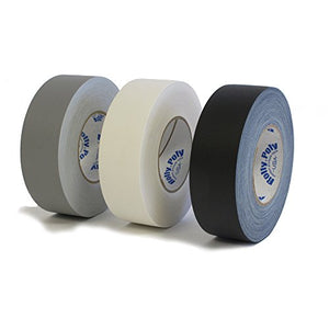 3 Roll Pack of Premium Professional Grade Gaffer Tape - 2 Inch X 55 Yards - White, Black, and Grey Color - 3 Rolls per Case