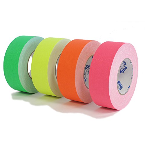 4 Rolls Premium Professional Grade Gaffer Tape - 2 Inch X 50 Yards -  Fluorescent / Neon Orange, Pink, Yellow, and Green - 4 Rolls Per Order