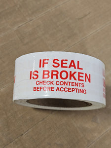 SALE! Printed White -"If Seal Is Broken" Warning Tape (Left Pull)- 36 Rolls per Case