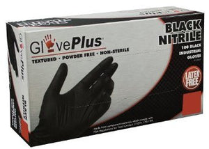 Ammex GlovePlus Chemical Resistant Textured, Powder and Latex Free, Black Gloves, Size Medium- 100 Count