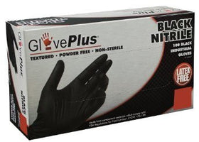 Ammex GlovePlus Chemical Resistant Textured, Powder and Latex Free, Black Gloves, Size Medium- 100 Count
