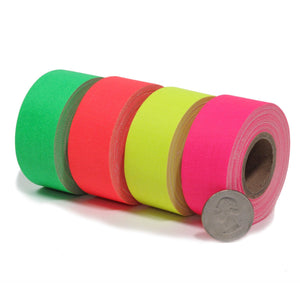 Baby Fluorescent Gaffer Tape Rolls: Pink, Green, Orange, and Yellow in an Industrial Ziplock Bag